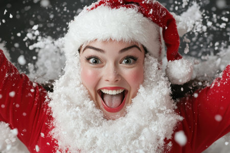 Excited woman in santa claus costumeの素材