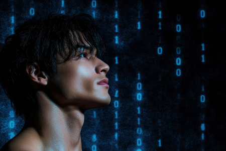 Futuristic tech portrait of a young personの素材