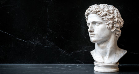 Marble bust of a classical figure against a dark backgroundの素材