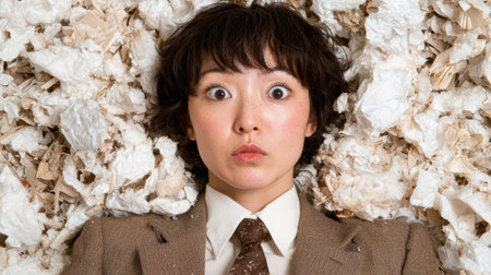 Surprised business woman with wide eyesの素材