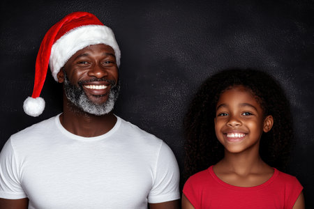 smiling african american santa claus and girl in red shirtの素材
