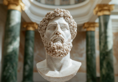 Marble bust of a bearded man with curly hairの素材