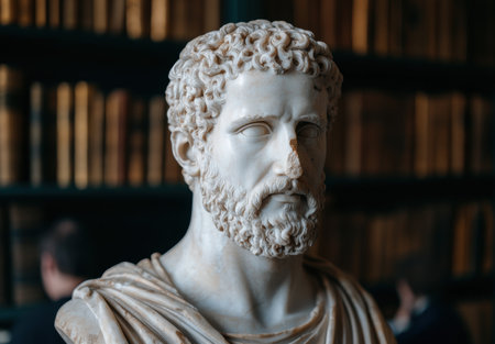 Marble bust of a bearded man with curly hairの素材
