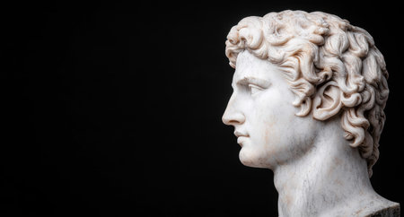 Marble bust sculpture of a man with curly hairの素材