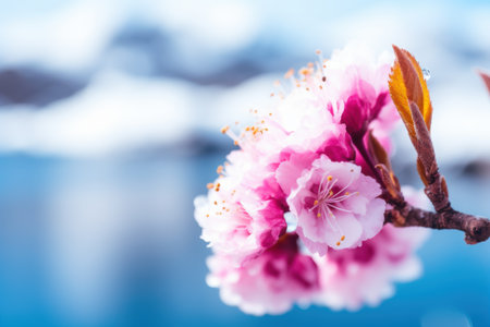 vibrant pink cherry blossom flowers in bloomの素材