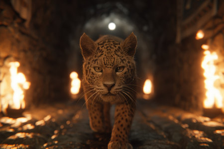 Fierce leopard in the nightの素材