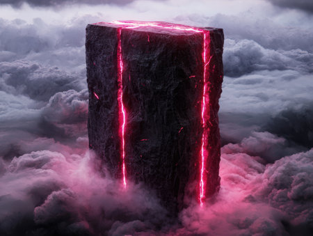 Glowing red rock in the cloudsの素材
