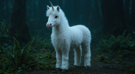 Magical white unicorn in enchanted forestの素材