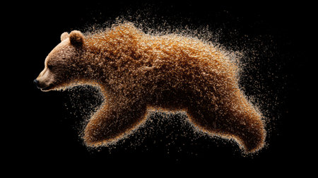 Powerful bear emerging from darknessの素材