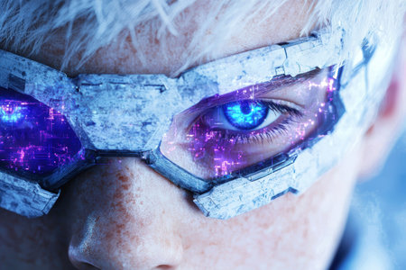 Futuristic cyborg eye with glowing circuitsの素材