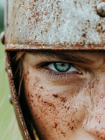 Intense gaze through a weathered surfaceの素材
