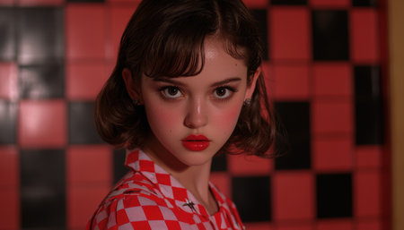 Intense gaze of a young woman with bold makeupの素材