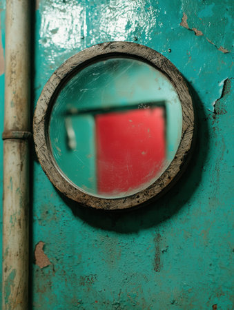 Vintage peephole with red reflectionの素材