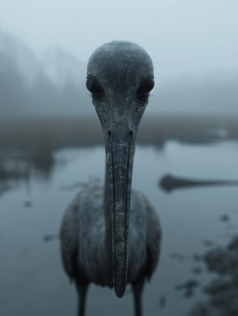 Mysterious alien-like creature in the fogの素材