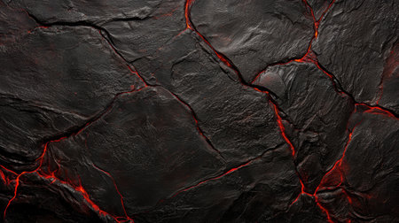 Dramatic volcanic rock texture with glowing cracksの素材