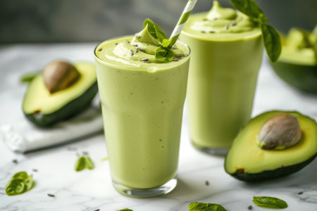 Healthy green smoothie with avocado and basilの素材
