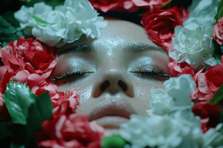 Dreaming beauty surrounded by flowersの素材