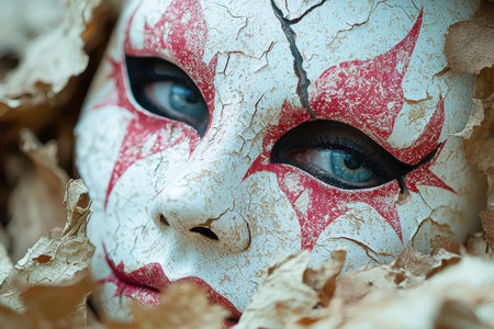 Mysterious red and white cracked maskの素材