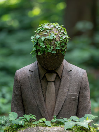 man with plant head in natureの素材
