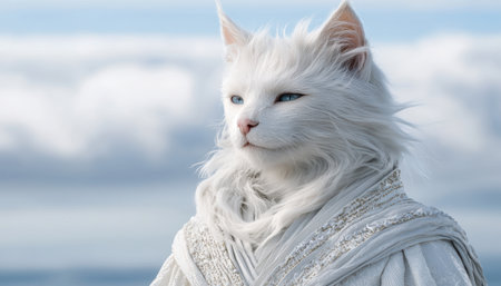 Majestic white cat in winter attireの素材