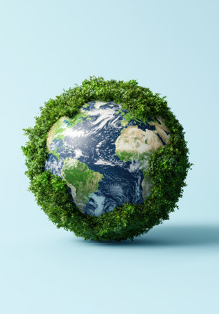 Sustainable planet with green leavesの素材