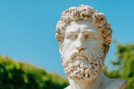 ancient greek statue head with curly hairの素材