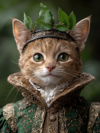 Curious forest feline with natural crownの素材