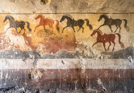 ancient rock art depicting horsesの素材