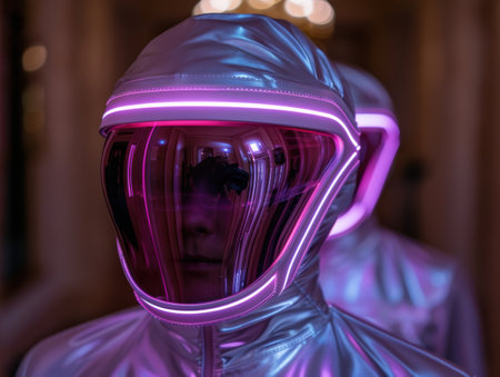 Futuristic astronaut in glowing spacesuitの素材