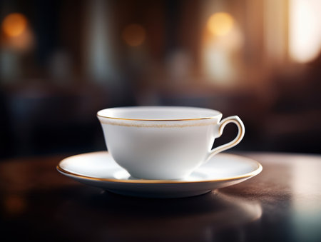 Cozy cup of coffee on a wooden tableの素材