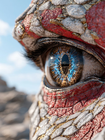 Vibrant reptile eye close-up with intricate patternsの素材