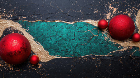 Festive christmas ornaments on cracked marble backgroundの素材