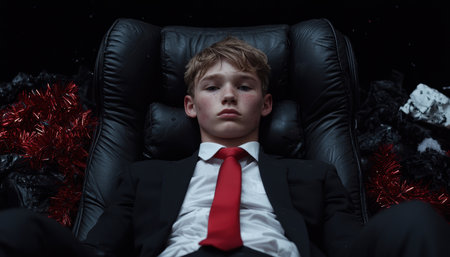young businessman sitting in leather chairの素材