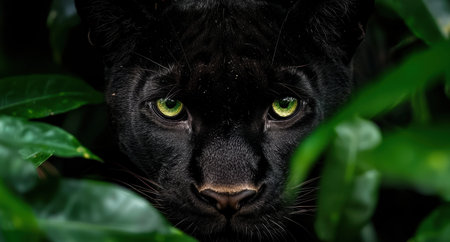 close-up of a black panther in the jungleの素材