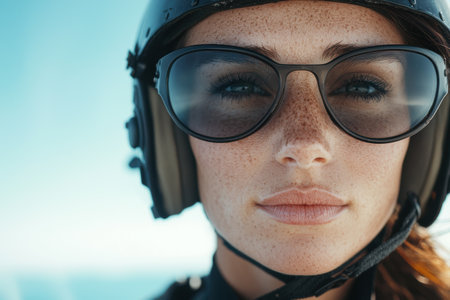 Determined woman wearing protective gearの素材