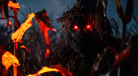 Sinister creature with glowing red eyesの素材