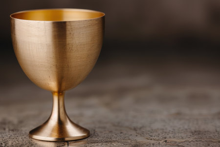 golden chalice on wooden tableの素材