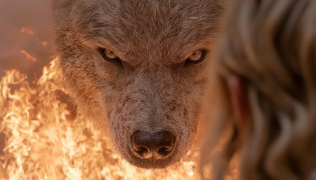 Intense gaze of a fierce grizzly bearの素材