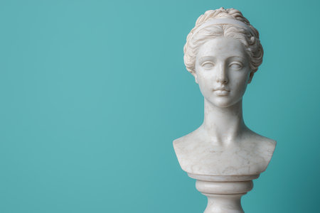 Elegant marble bust of a woman on a teal backgroundの素材