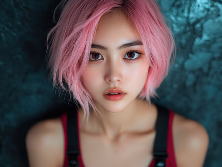 portrait of a young woman with pink hairの素材