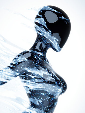 abstract futuristic figure with cracked glass effectの素材