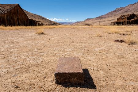 Abandoned buildings in desert landscapeの素材