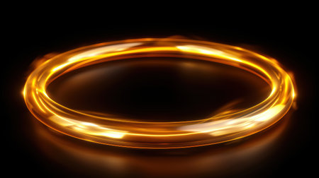 Glowing golden rings on black backgroundの素材