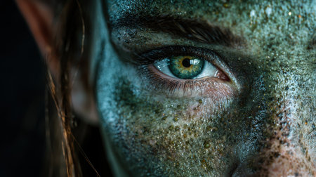 Detailed close-up of a human eye with water dropletsの素材