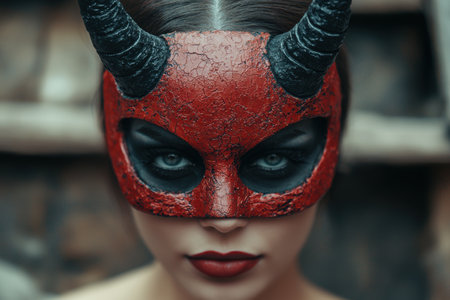 Mysterious woman in red devil maskの素材