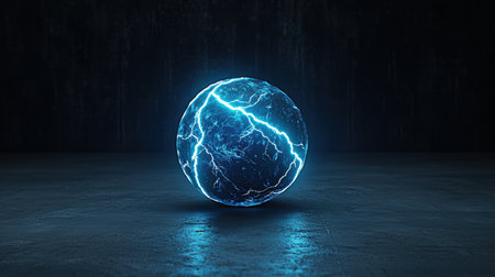 Glowing electric earth globe on dark backgroundの素材