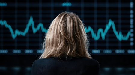 Uncertain investor watching stock market volatilityの素材