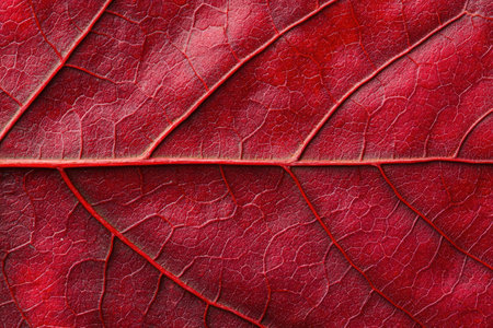 Vibrant red leaf texture with intricate veinsの素材