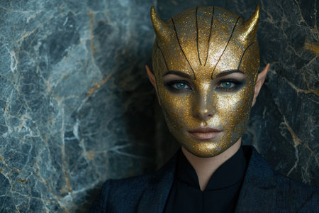 golden mythical creature with glowing eyesの素材