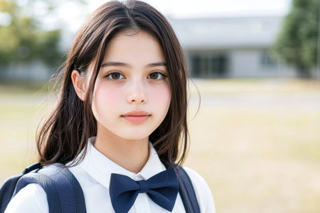 portrait of a young asian woman in school uniformの素材